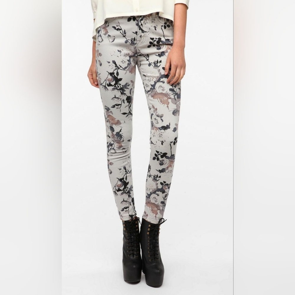 BDG Floral Patterned Pants with Black and Gray Accents